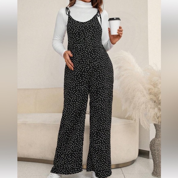 SHEIN Pants - Polka Dot Wide Leg Jumpsuit Polka Dots Overalls Black White Loose Fit